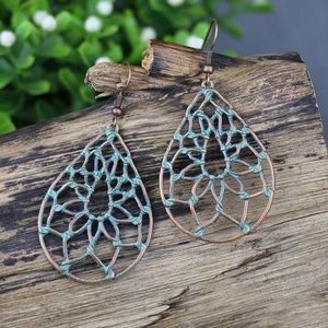 NWOT✨Boho Turquoise & Bronze Drop Hoop Earrings 🎆3/$20🎆